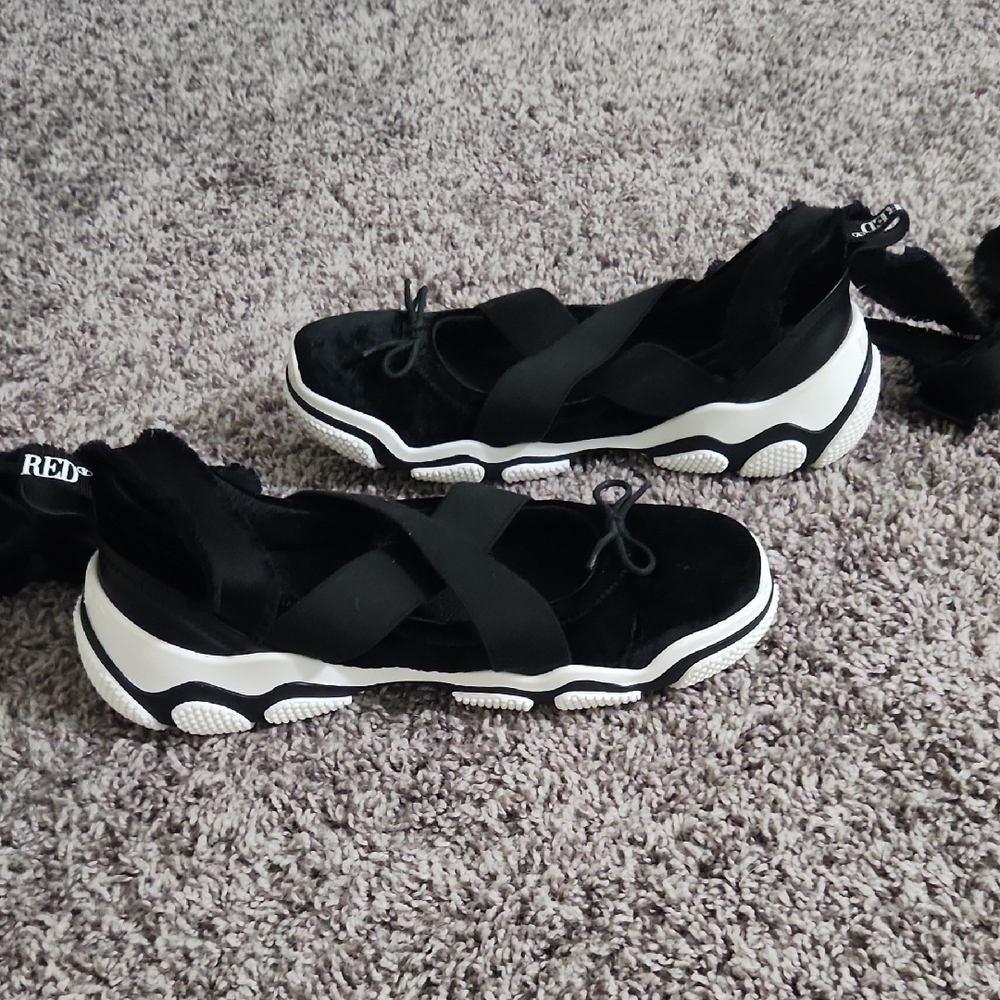 RED Valentino Black and White Chunky Sole Tie Ankle Ballerina Casual Sneakers